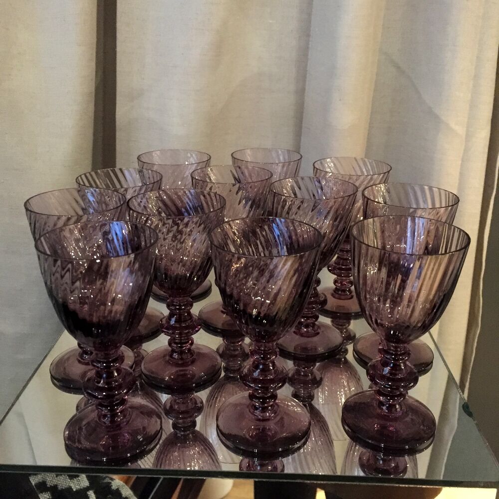 SUITE OF 12 GLASSES OF PORT OR WINE COOKED PURPLE CRYSTAL HARTZWILLER