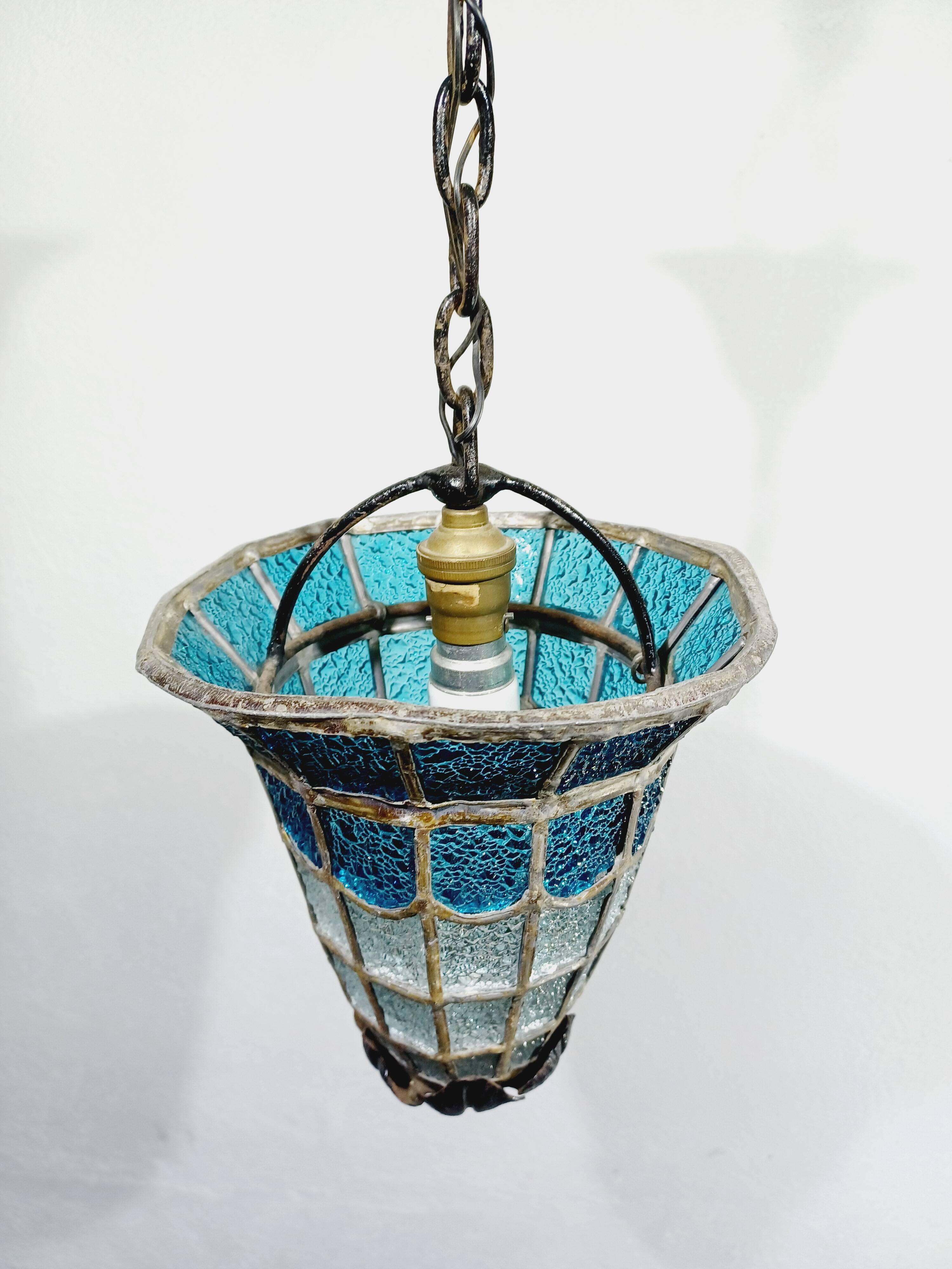 Blue glass pendant light