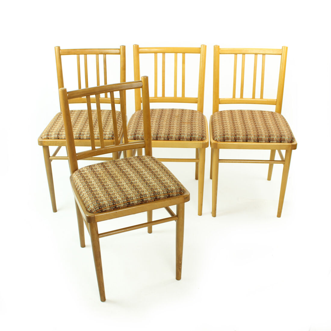 Chaises de salle à manger du milieu du siècle en chêne et tissu, tonne tchécoslovaquie, ensemble de 4