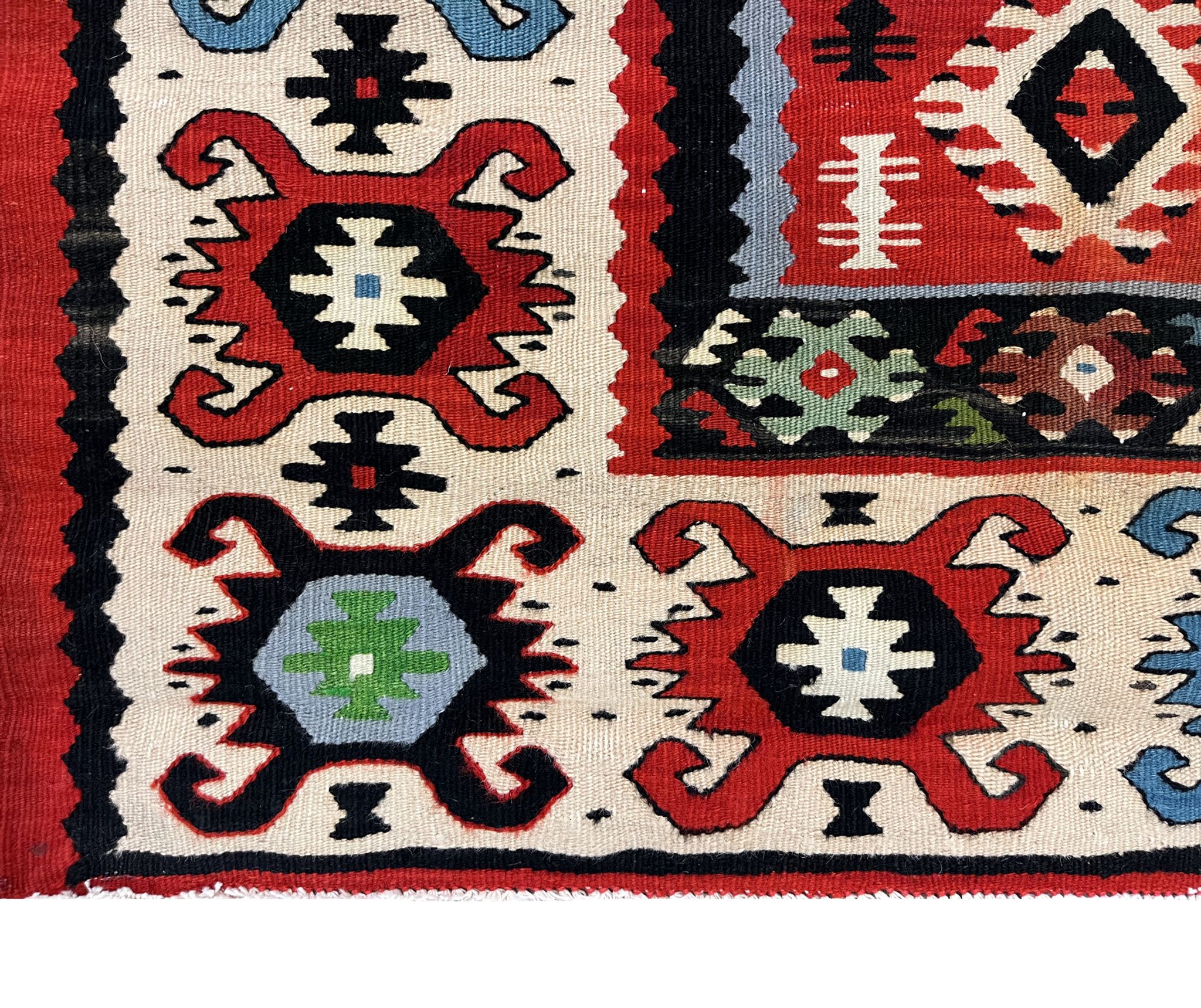 Handmade vintage runner rug red wool turkish area rug - 81x200cm