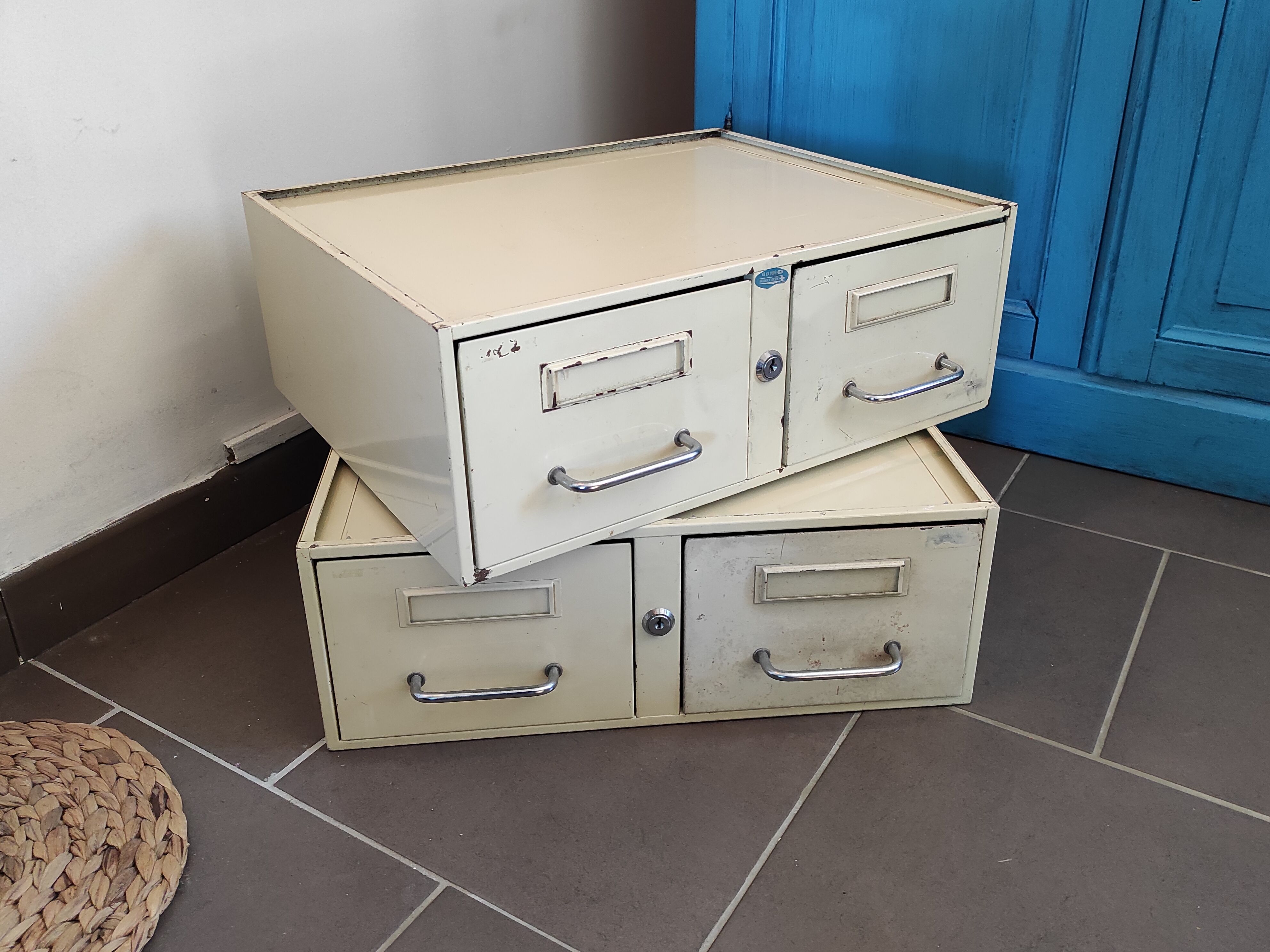 A metal box two drawers 1960