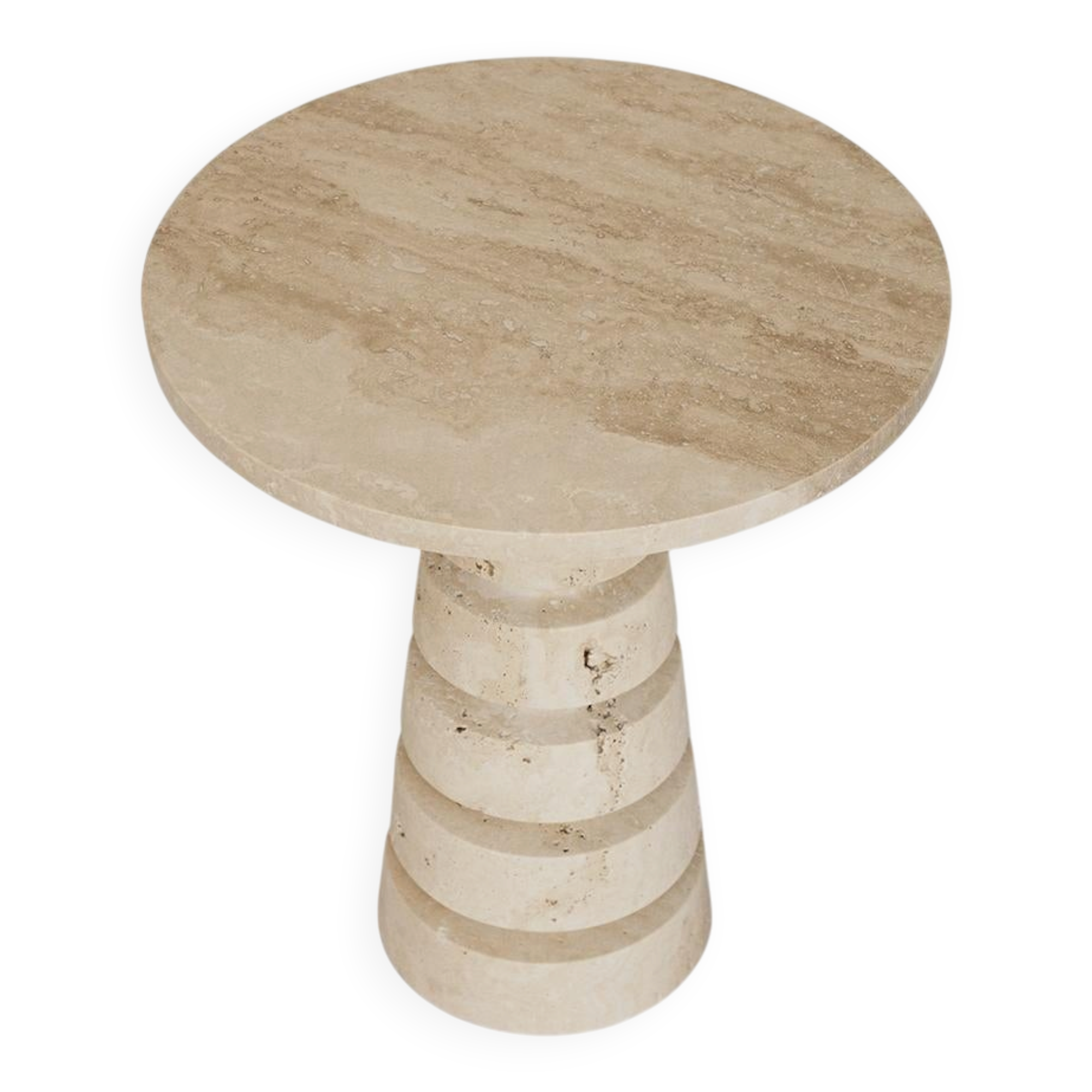 Side table 'LAYERED CONE' in travertine