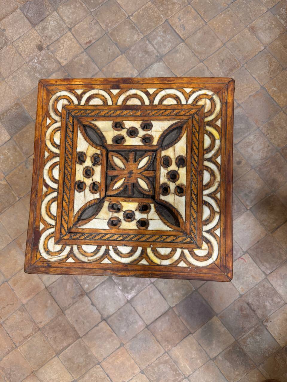 Moroccan camel bone marquetry wooden table for bedroom or living room