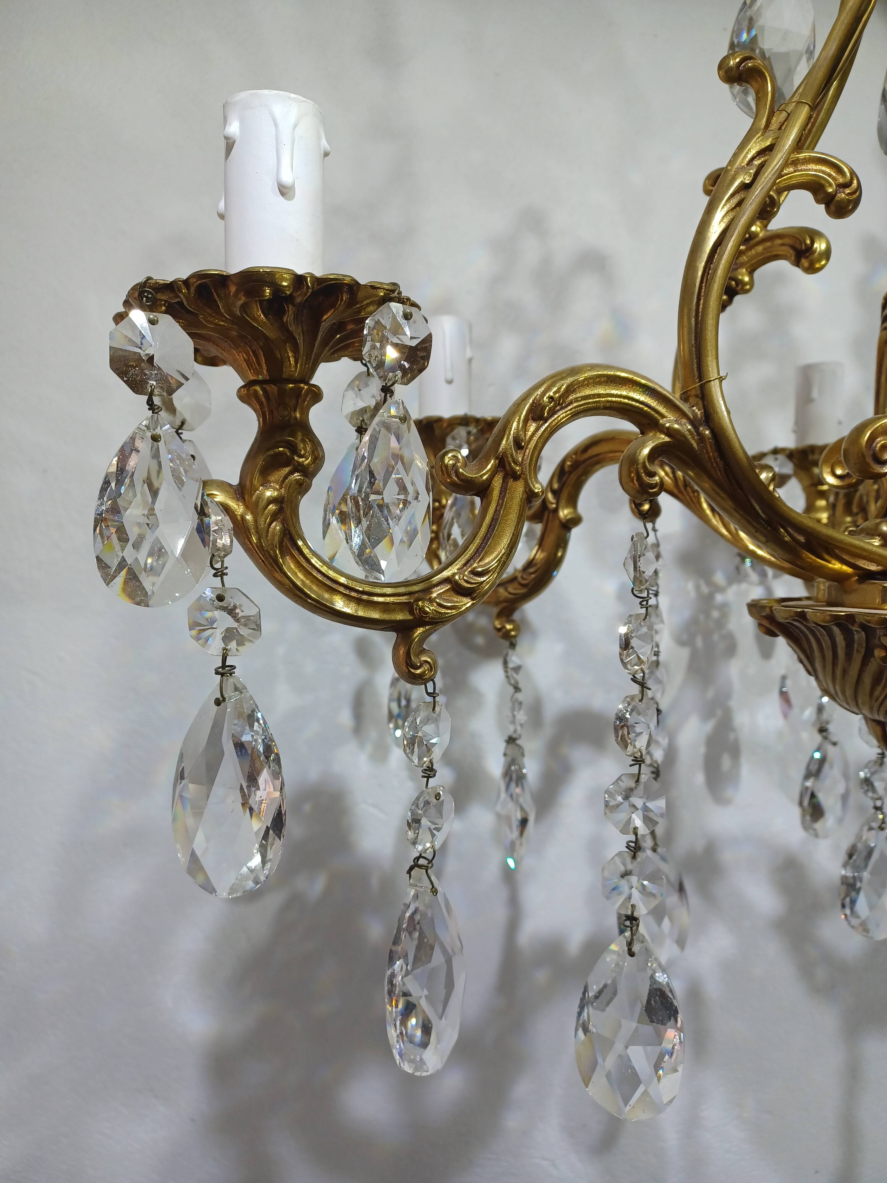 6-light bronze and crystal cage chandelier