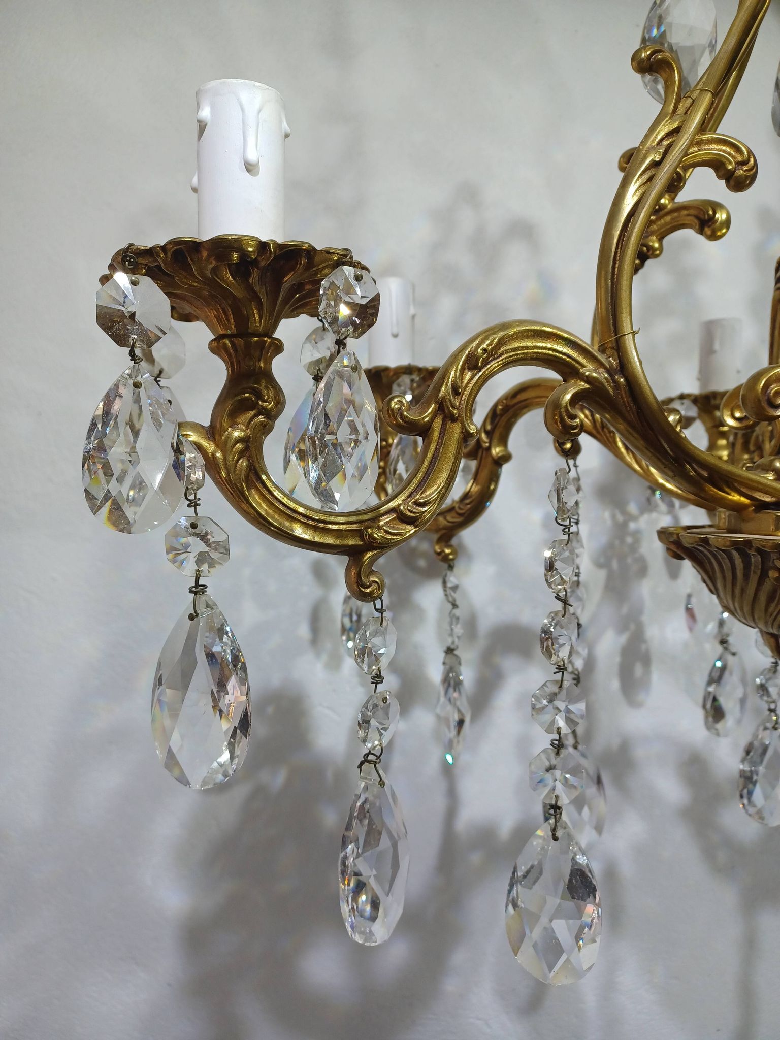 Lustre cage 6 lumières bronze et cristal