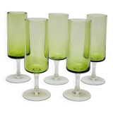 5 flûtes à champagne en verre soufflé vert