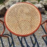 3 wooden and cane bar stools
