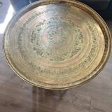 Moroccan coffee table in engraved brass and carved wood