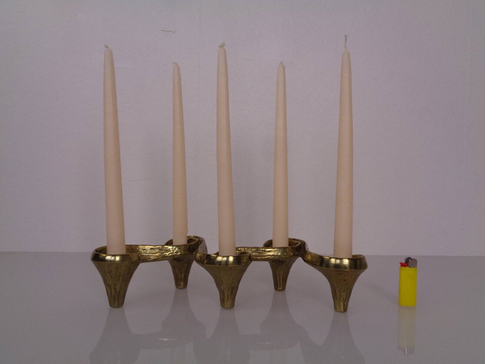 Large Brutalist Bronze Candleholder by Michael Harjes, 1960s