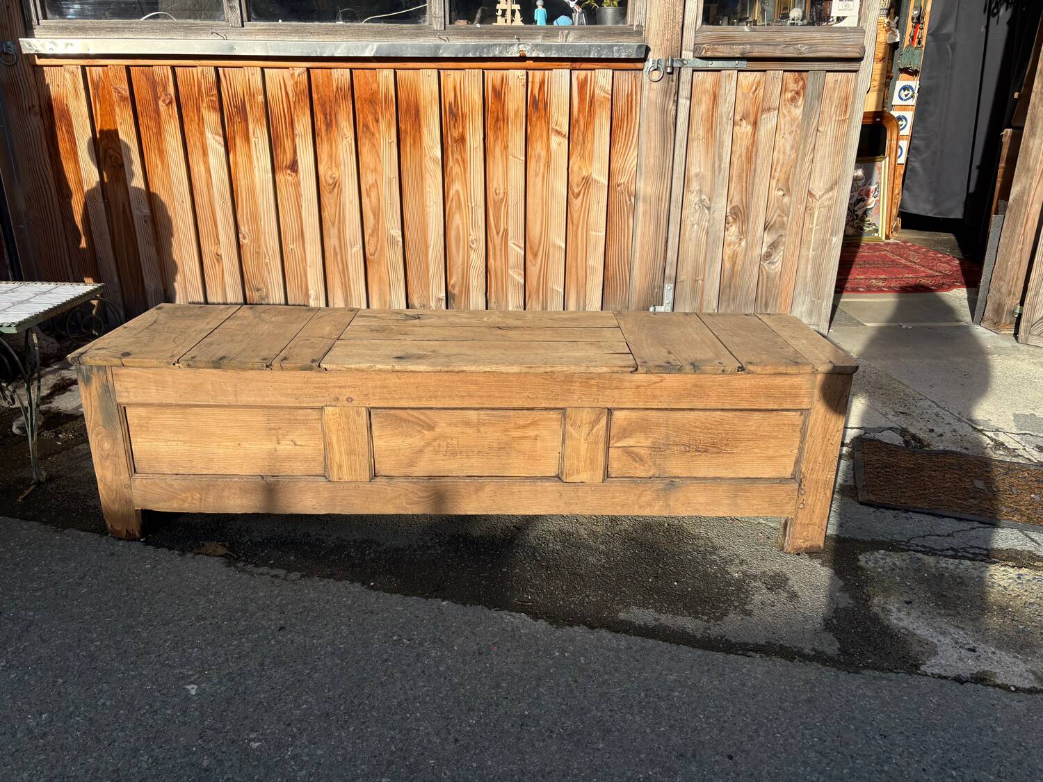 Antique solid wood storage bench – (sanded and ready to be treated)