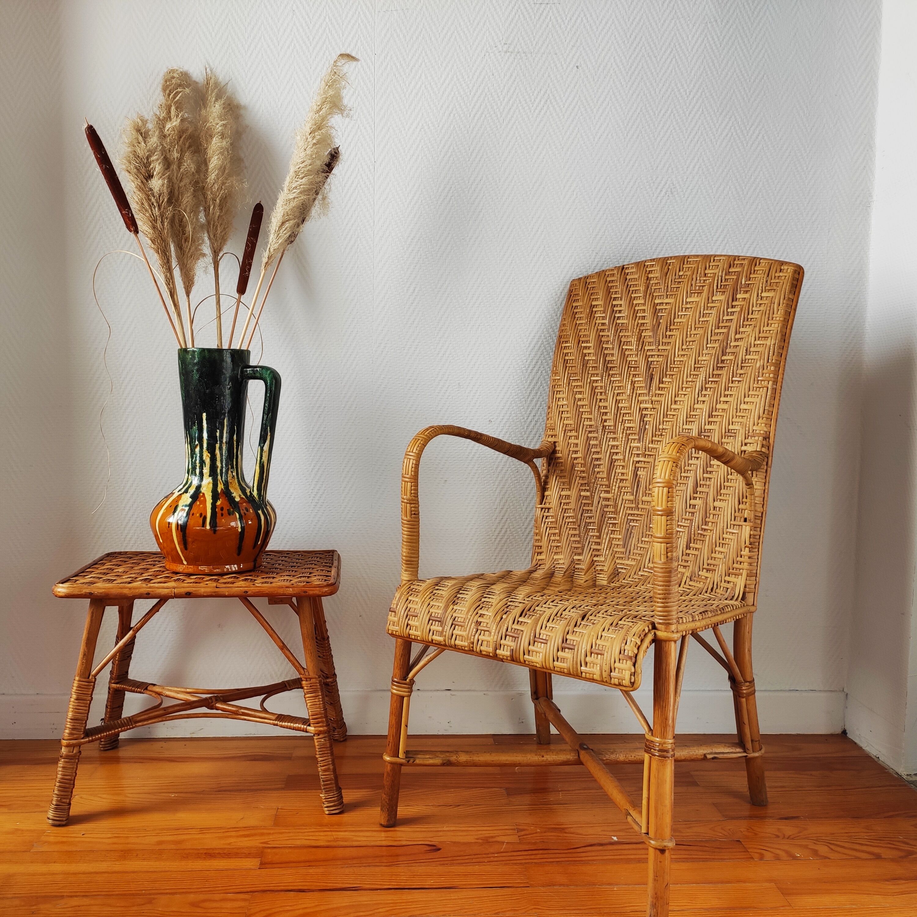 Pair of vintage rattan armchairs