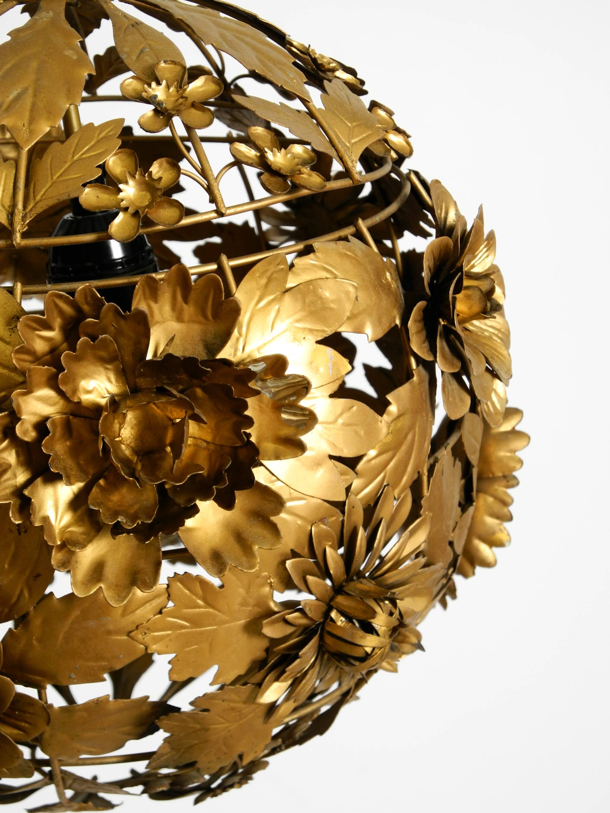 Beautiful floral-style spherical metal ceiling lamp, 1970s Regency design
