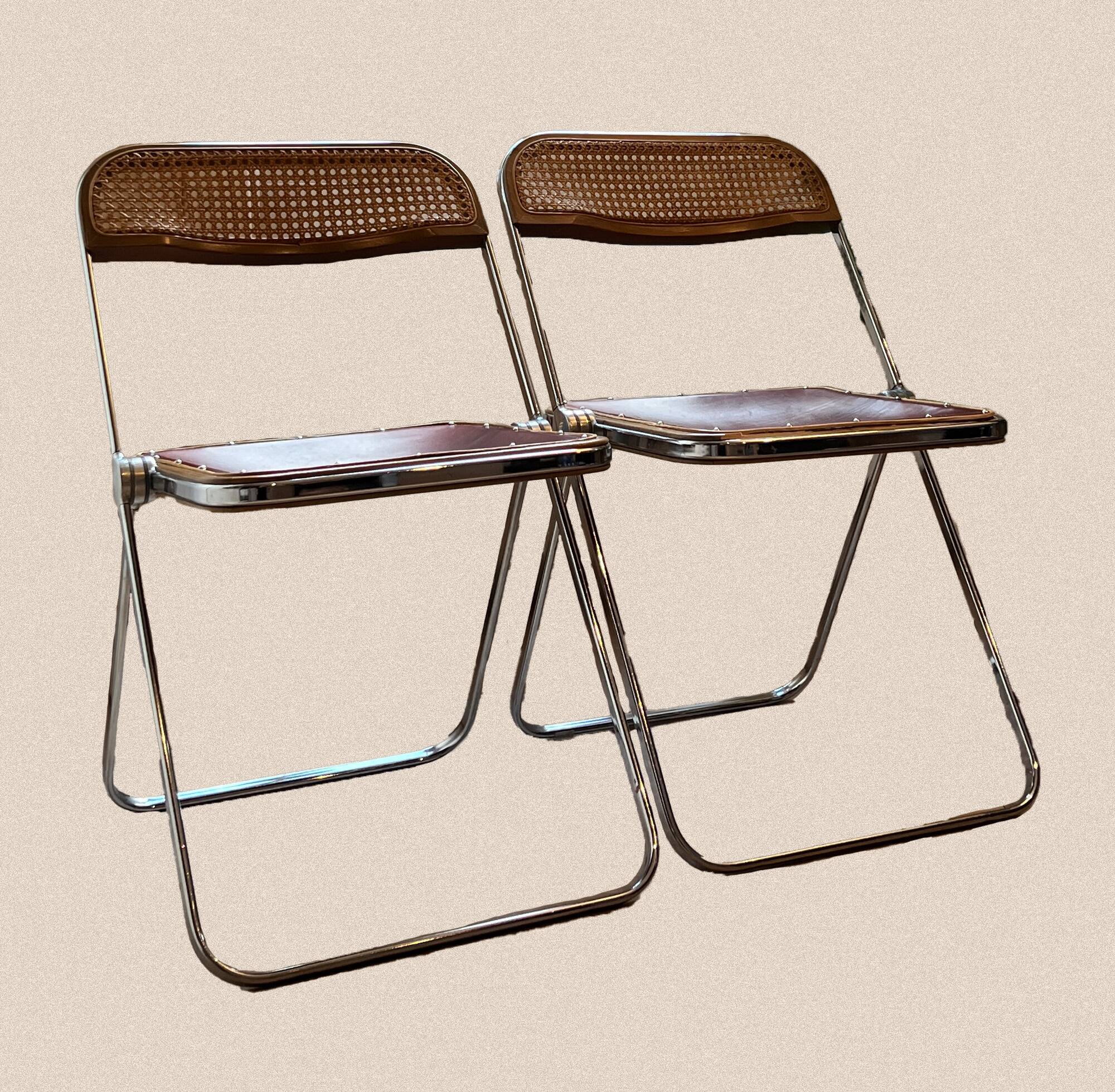 Pair of "Plia" caned chairs by Giancarlo Piretti