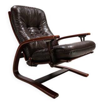 Fauteuil lounge en cuir Westnofa The Panter par Arnt Lande, 1970