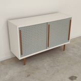 Blue and white chest of drawers by Drevopodnik Brno 1960