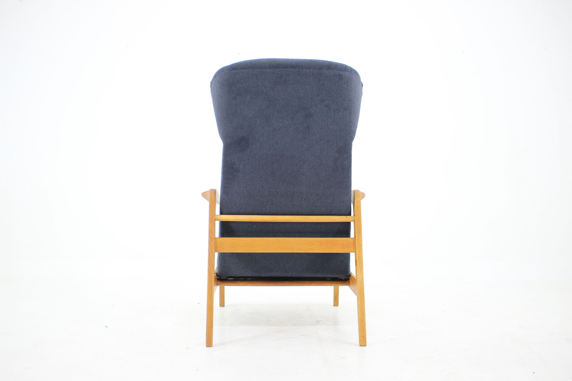 Oak reclining wing chair, czechoslovakia, 1960