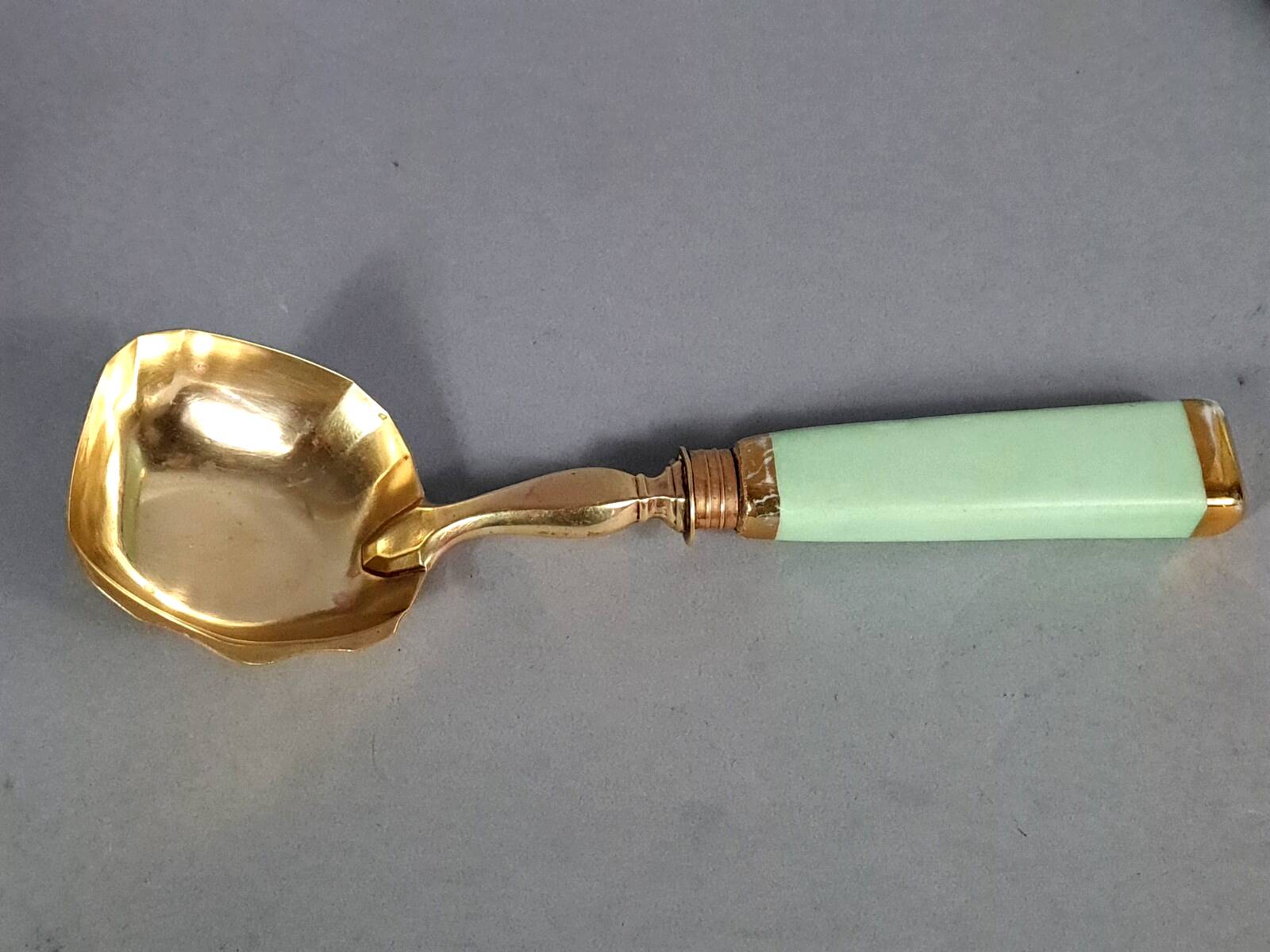 Antique Limoges green & gold porcelain dessert / cream service C593