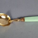 Antique Limoges green & gold porcelain dessert / cream service C593