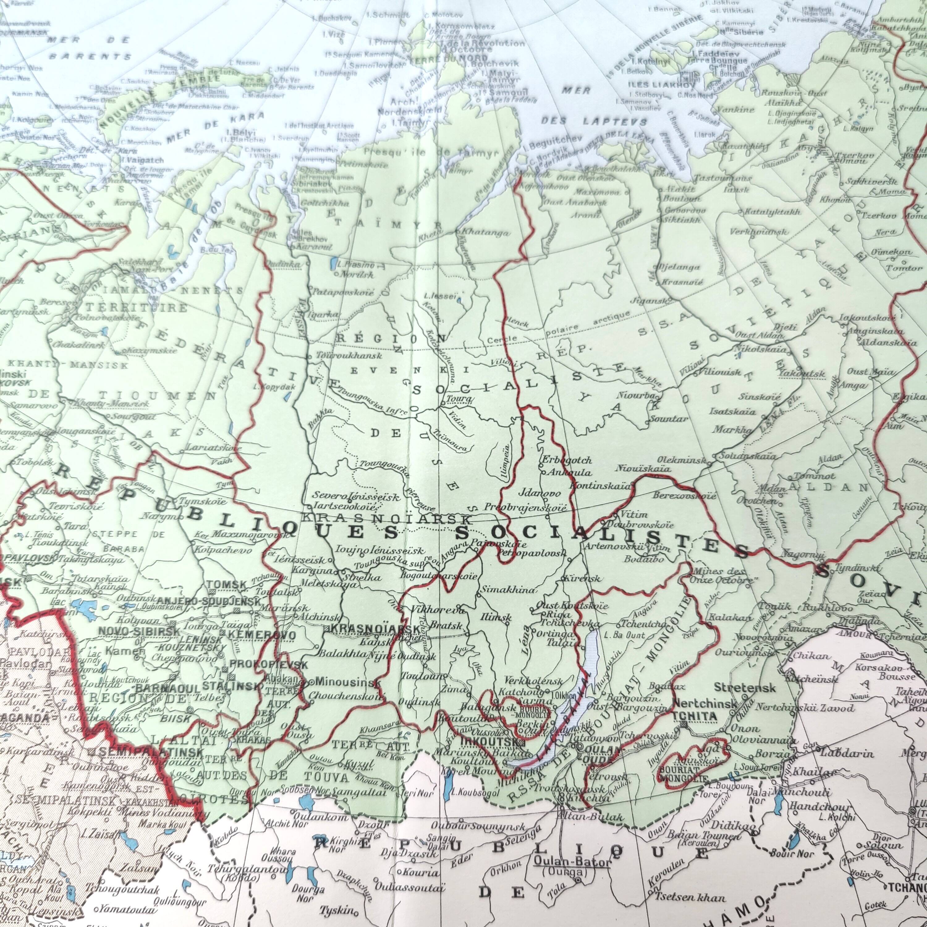 Vintage map Asia USSR Japan 43x43cm from 1950