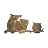 Three owls on a massive brass branch vintage wall decoration