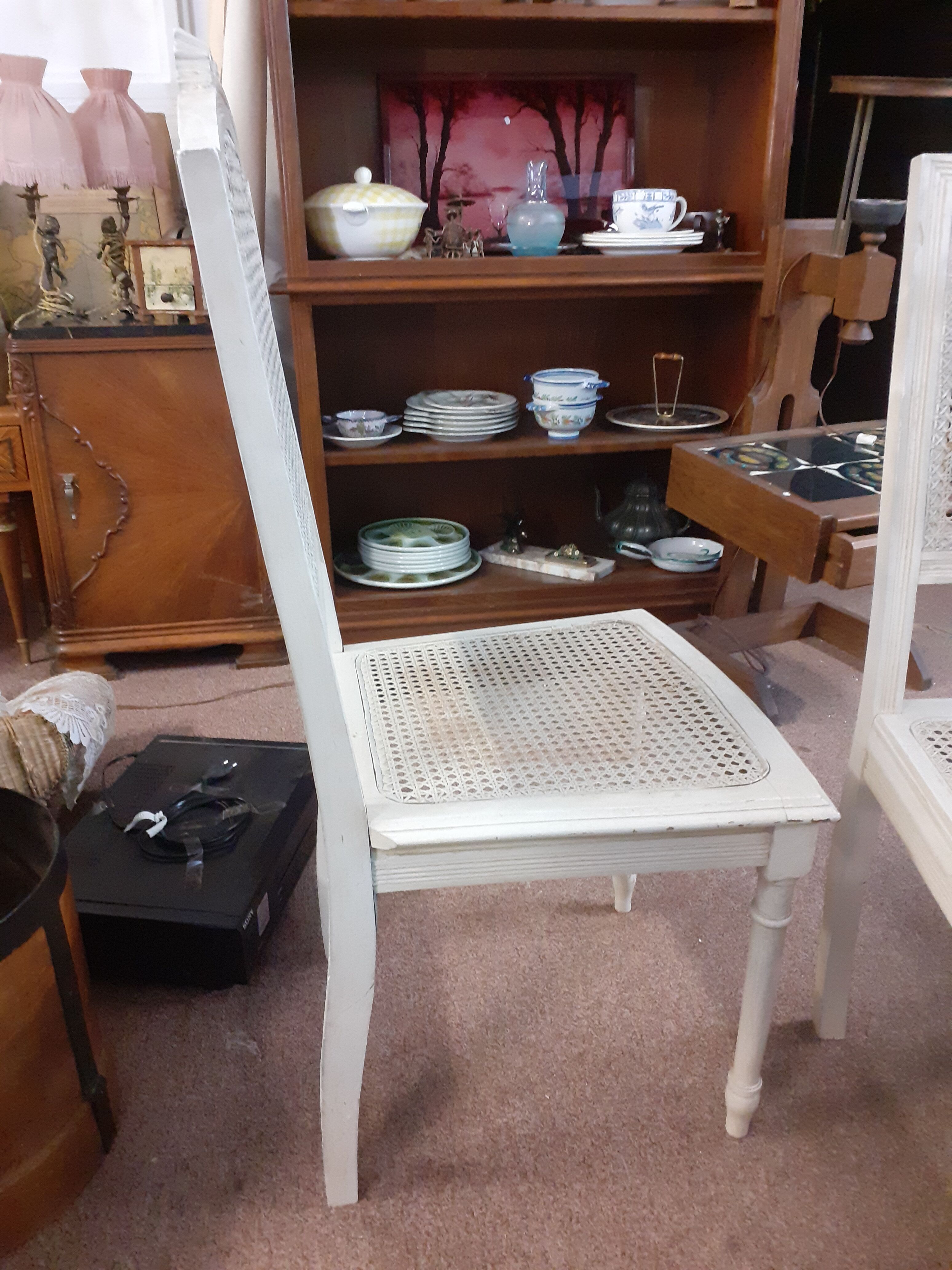 Set of 2 white cane chairs Louis XVI style