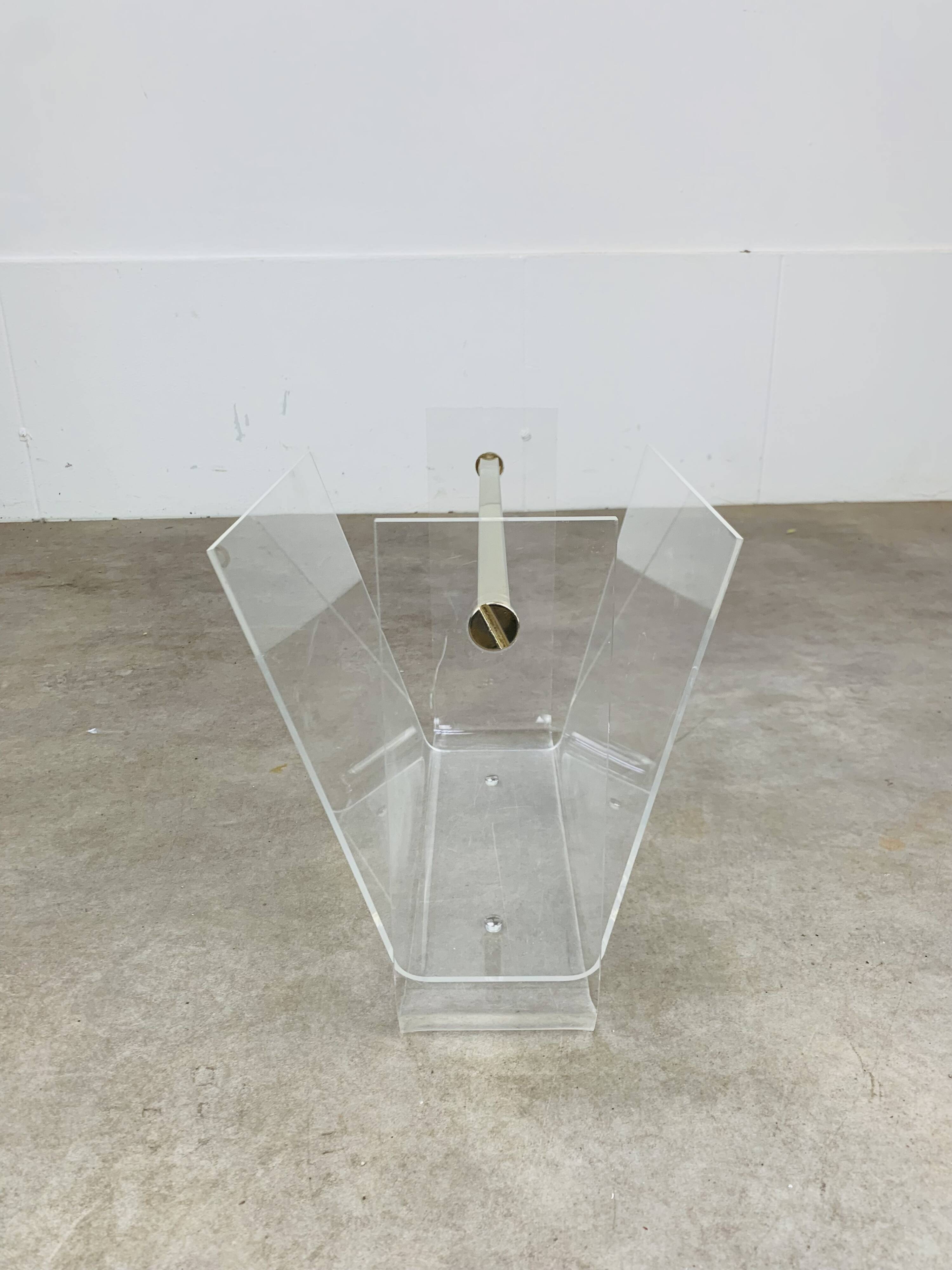 Plexiglas and brass magazine rack, David Lange, 1970s