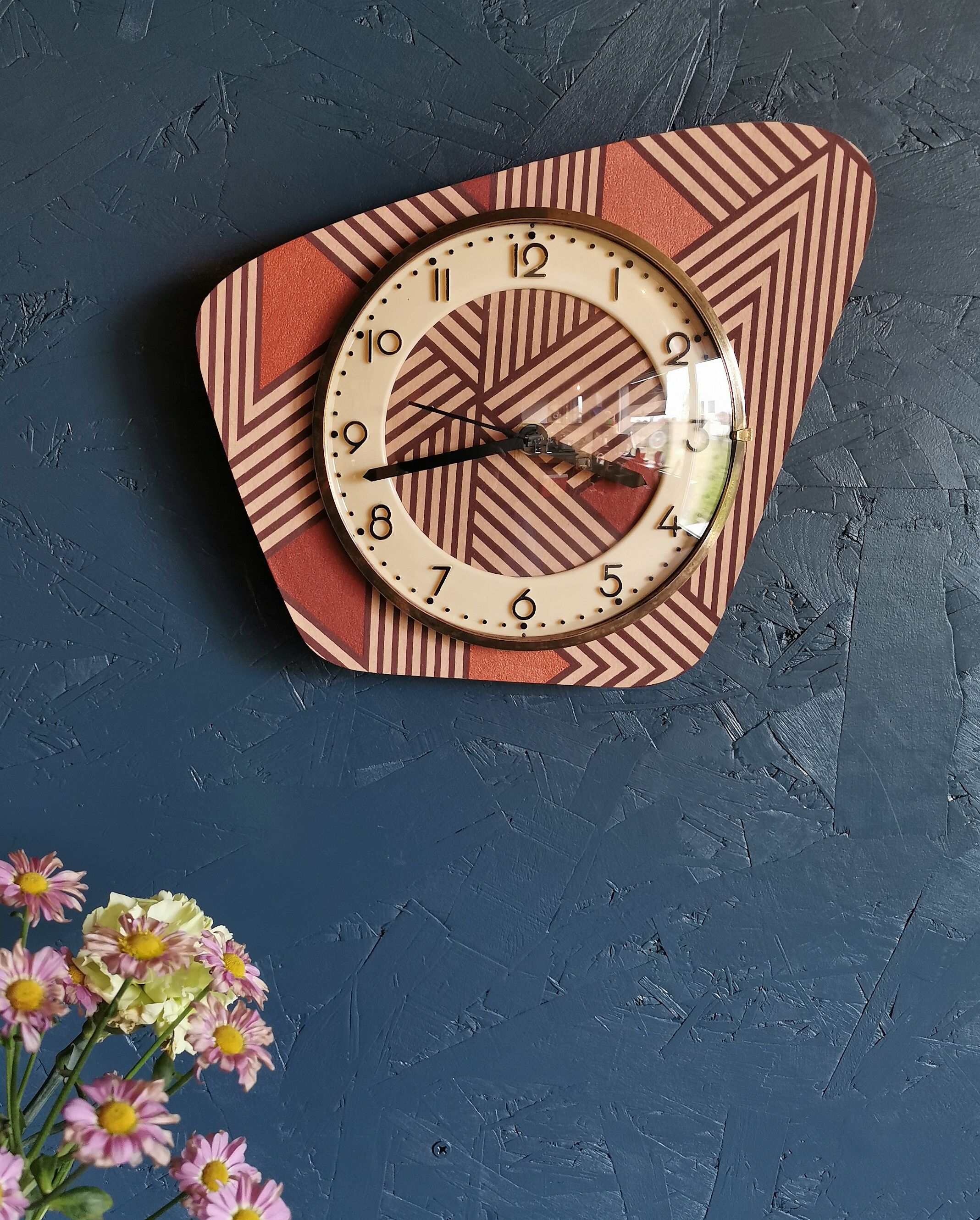 Vintage clock asymmetrical silent wall clock "pink copper"