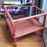 Varnished rattan coffee table and smoked glass top