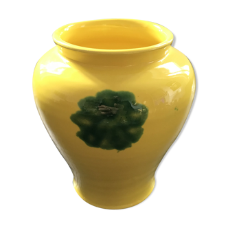 Yellow vase green spot