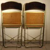 Pair of folding chairs in velvet and gilded metal