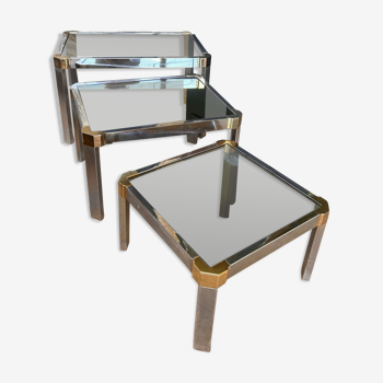 Tables gignoges vintage en métal et verre