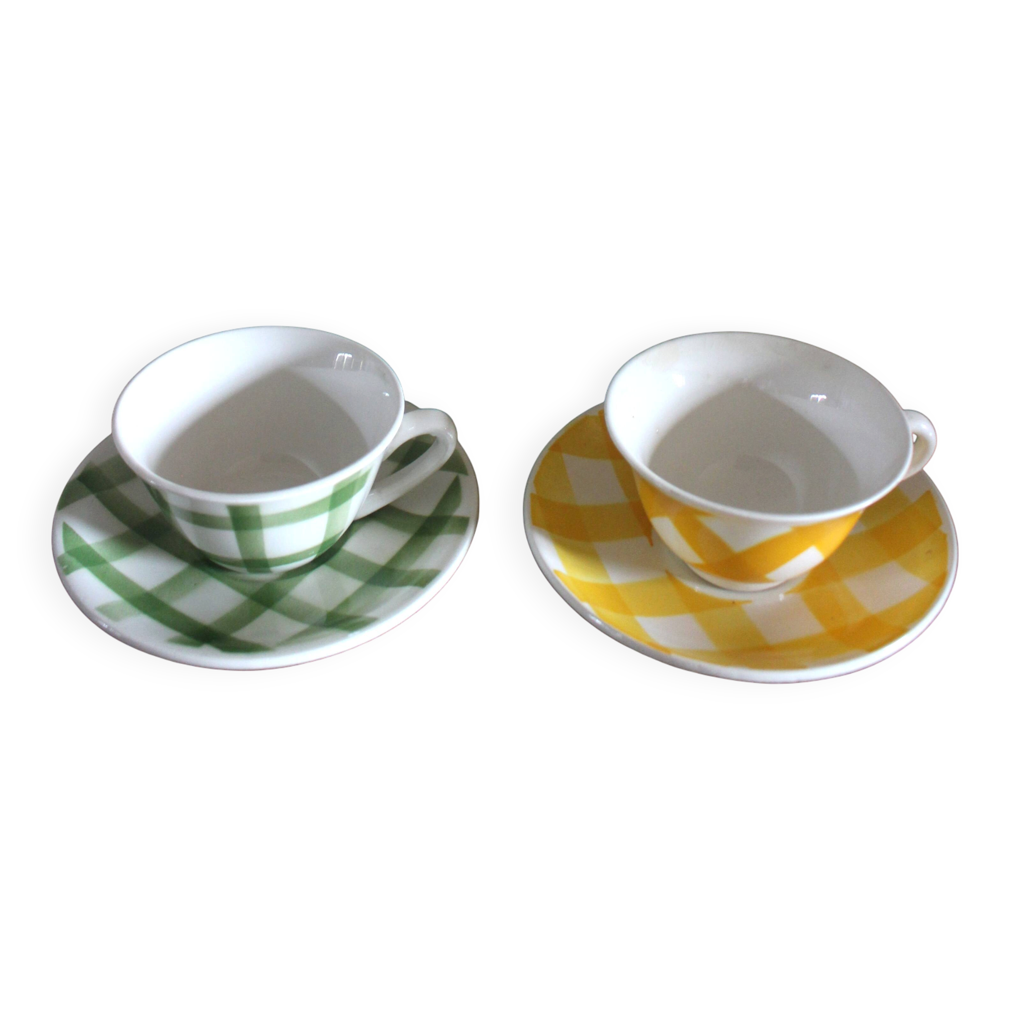 2 cups saucers Square Yellow Green Vintage