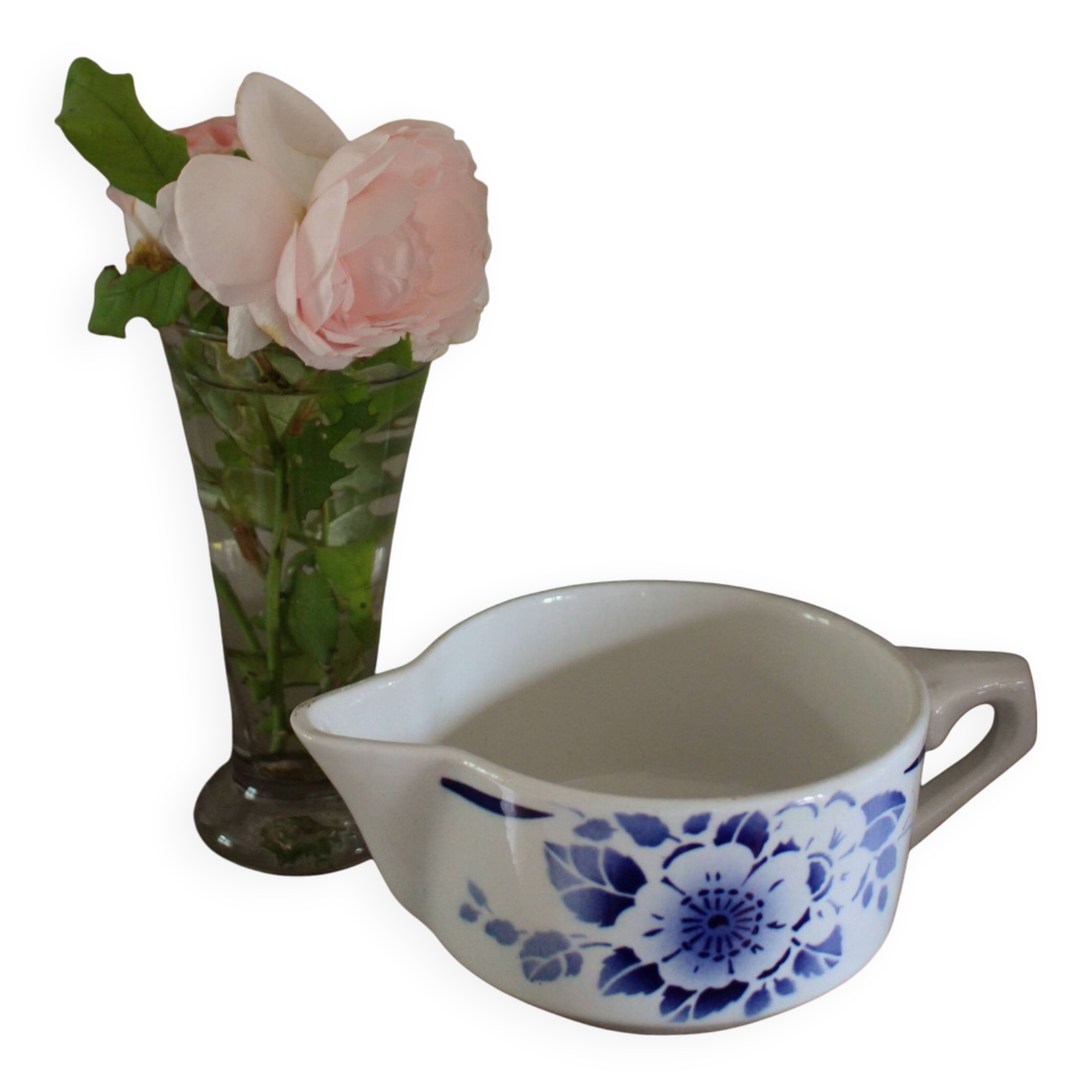 Blue flower gravy boat Saint Amand Art Deco