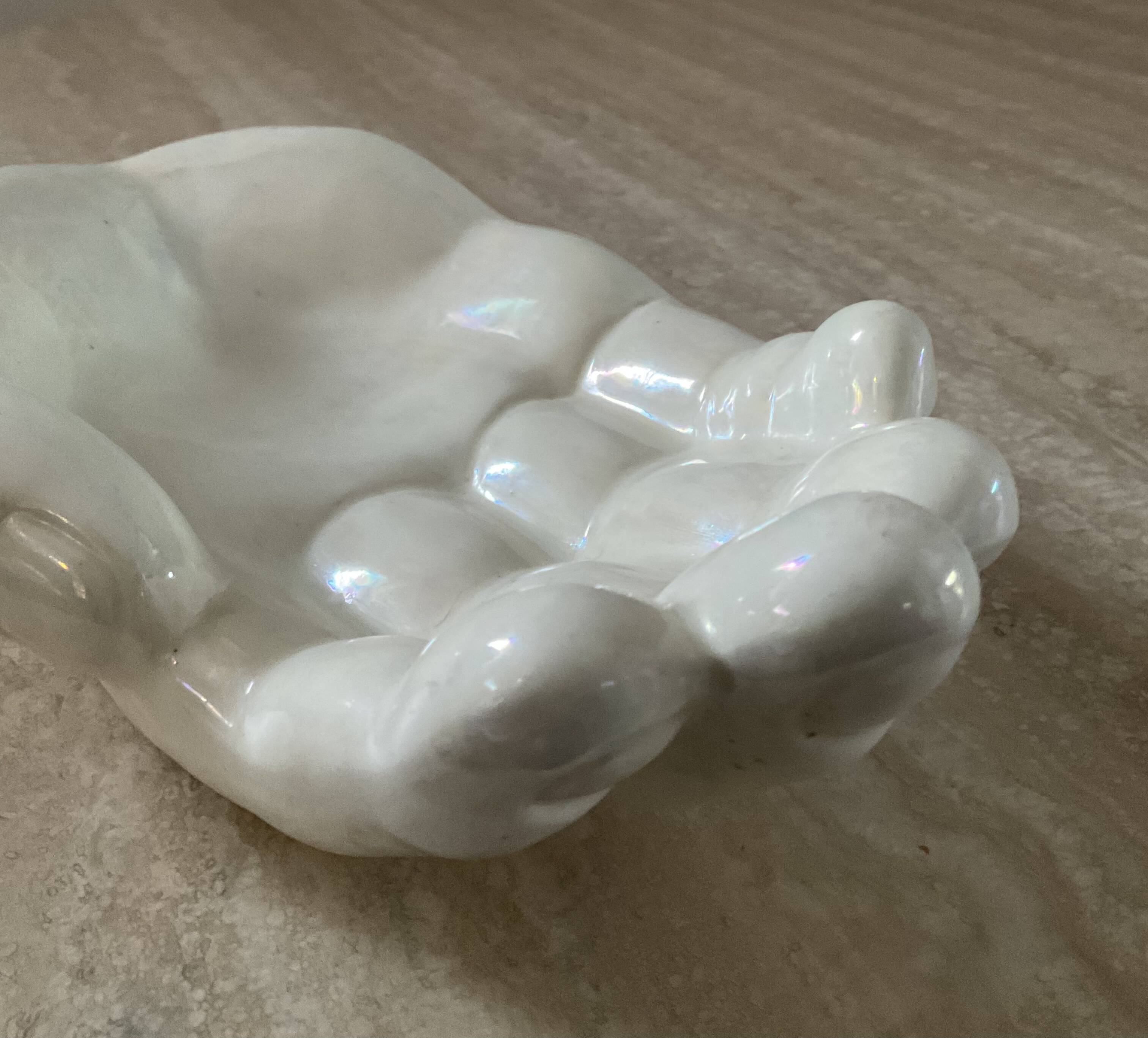 Large vintage hand tidy in iridescent enameled ceramic