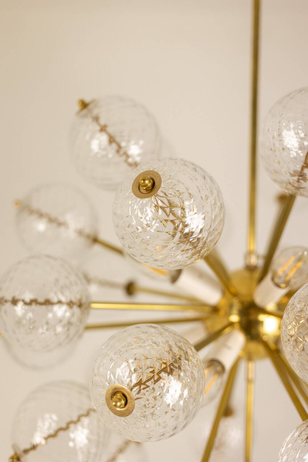 Kamenický Šenov, published by. Brass and glass chandelier. Around 1970.