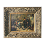 Painting "The schoolmaster" old copy of the Louvre of Mahudez cf. Van Ostade