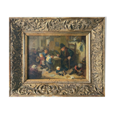Painting "The schoolmaster" old copy of the Louvre of Mahudez cf. Van Ostade