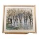 Watercolor depicting trees with their reflections in the water