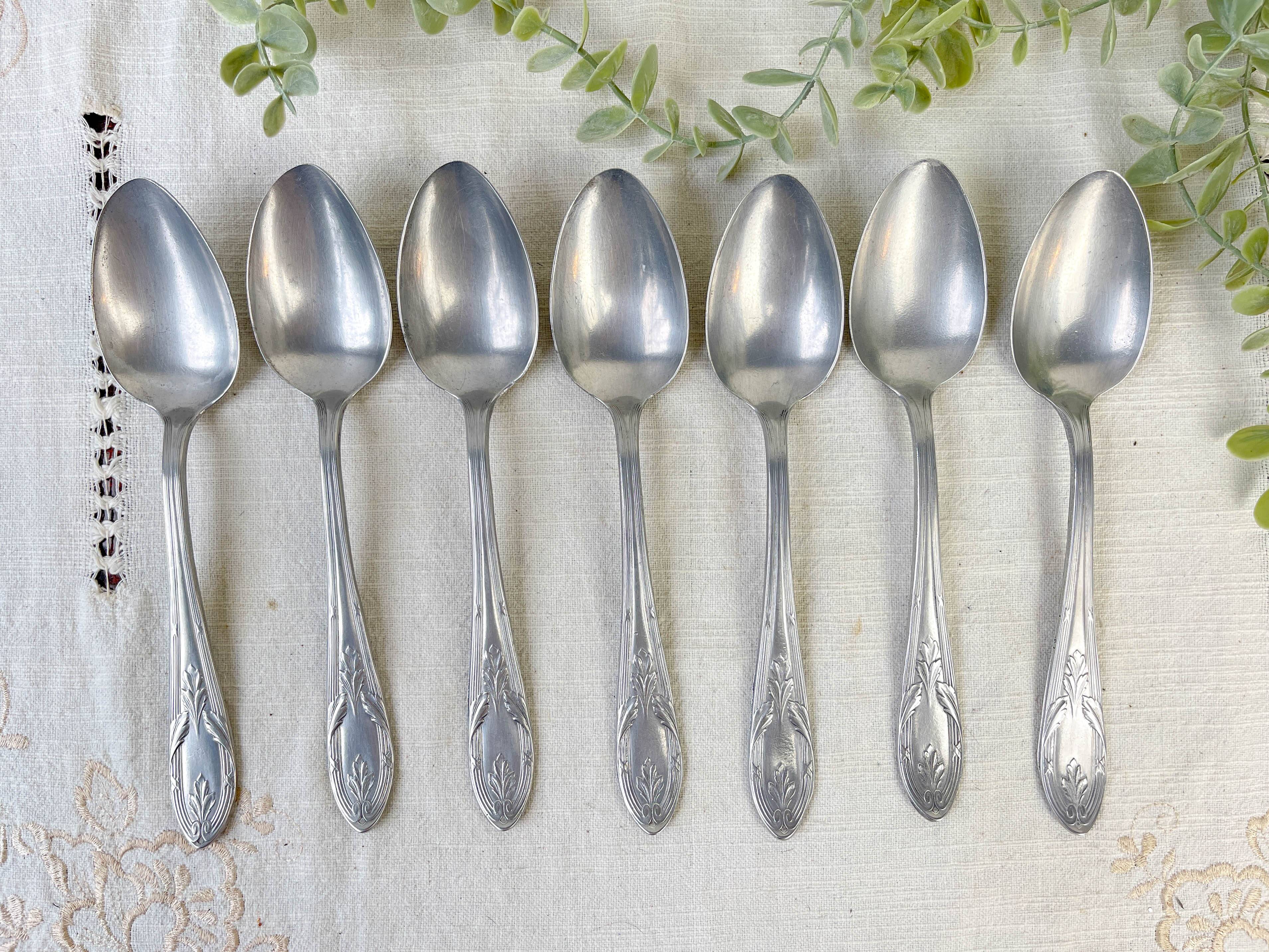 Set of 7 Vintage Silver Aluminum Nickel Soup Spoons