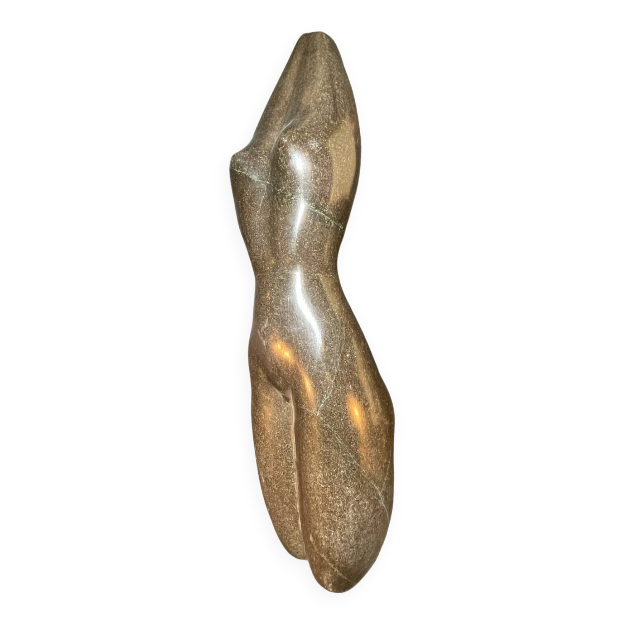 Abstract sculpture "naked woman" in stone (black marble), signed work, 20th century