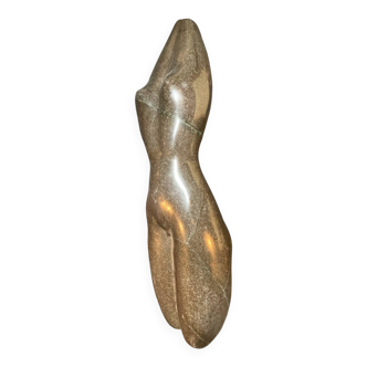 Abstract sculpture "naked woman" in stone (black marble), signed work, 20th century