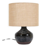Rare, handcrafted Robert “Rob” Bentsen ceramic table lamp with a jute lampshade / Mid-century Danish modern design / 1960s / 1970s