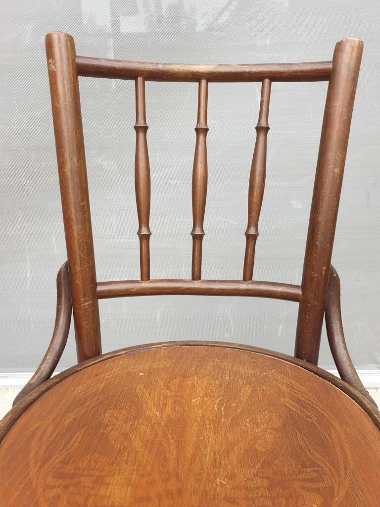Pair chairs bistrot Thonet pyrograved design 1900 Art Nouveau