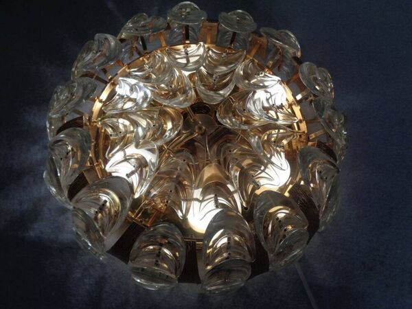 Large Gilded Brass and Crystal Glass Ceiling Lamp by Ernst Palme for Palwa, 1960s