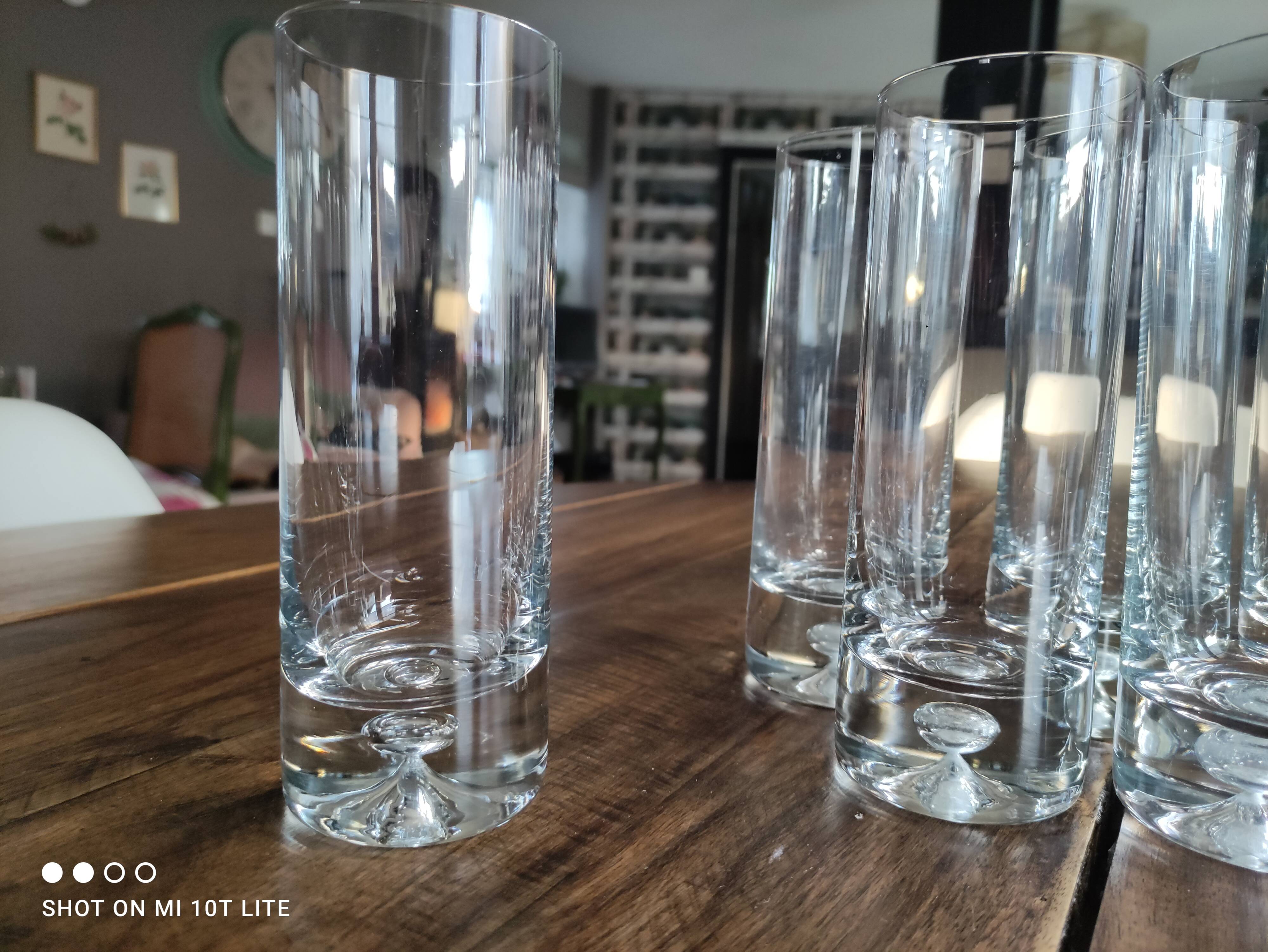 Set of 6 Long Drink glasses in crystalline thick base with air bubble