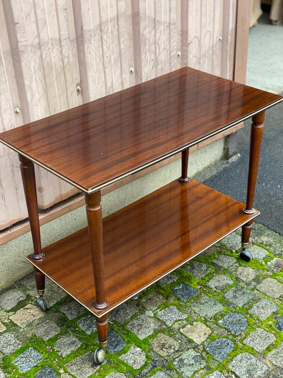 2-level serving trolley in lacquered mahogany and brass 1960