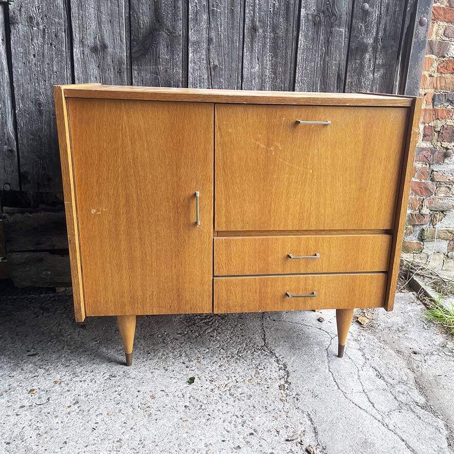 Vintage Scandinavian-style wooden hi-fi cabinet