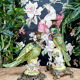 Set of 2 decorative brass candle holders porcelain parrots