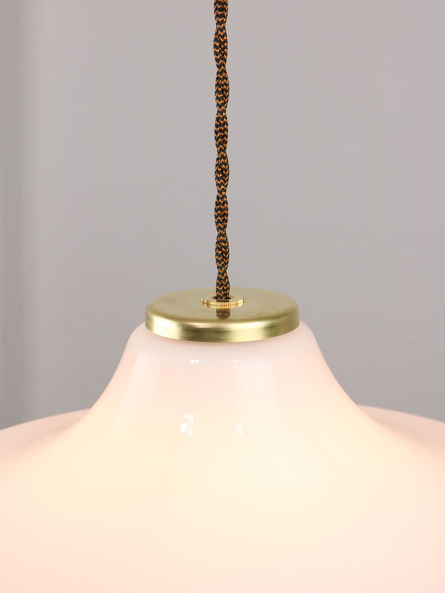 Mid-century Italian White Glass and Brass Pendant Lamp