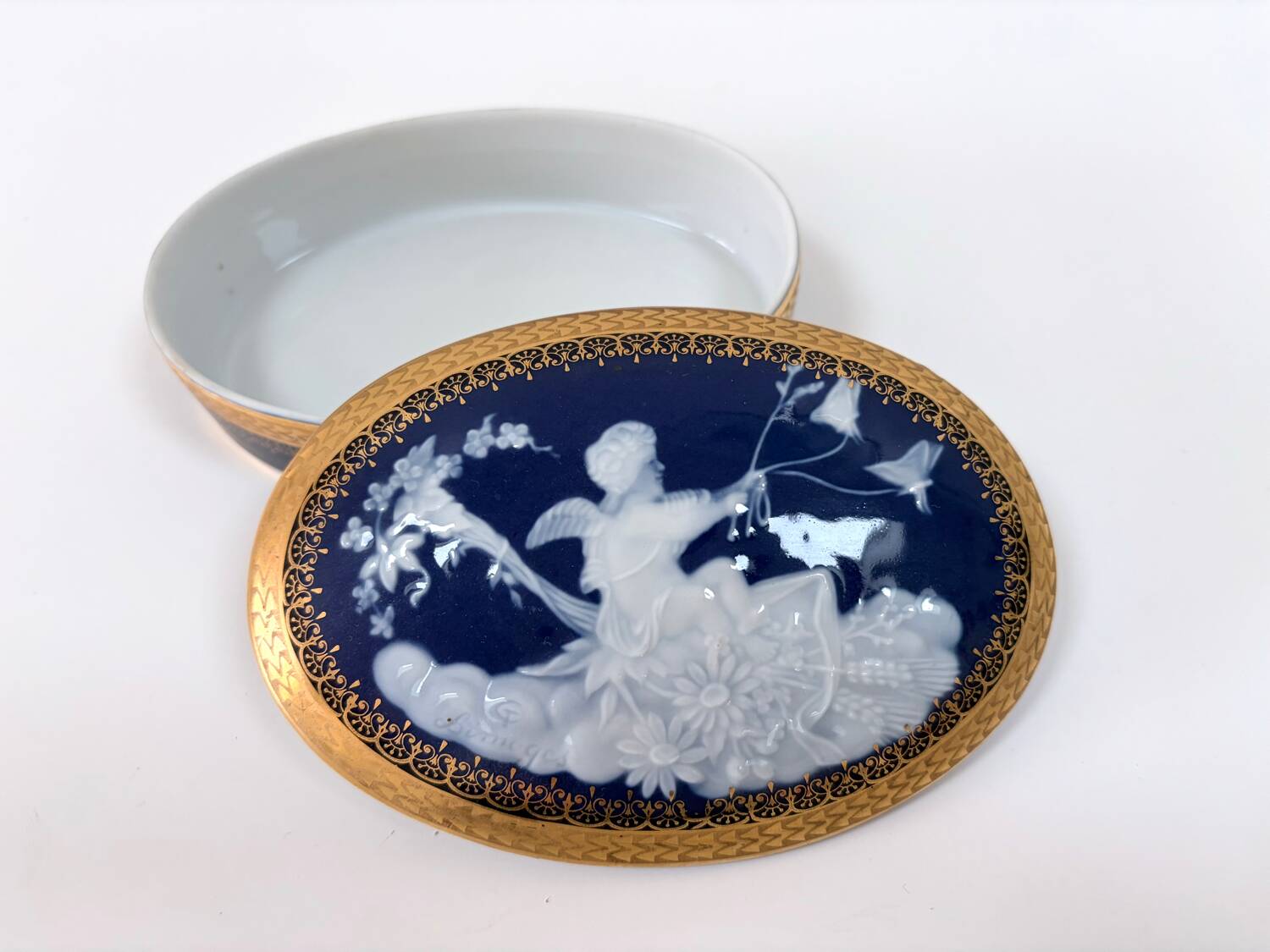 Limoges porcelain bonbonnière signed E. Chalais, 1950